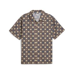PUMA Classics New Prep Woven Graphic Collared Short Sleeve Button Up Mushroom Br